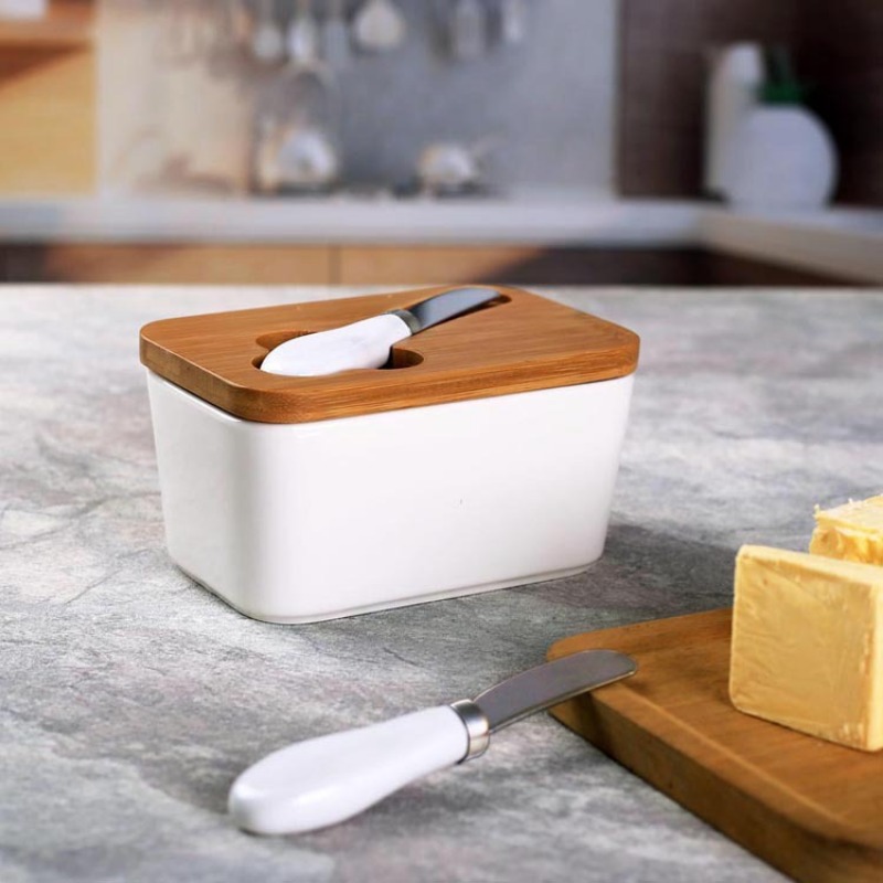 Simple Ceramic Butter Dish wit - đánh giá và giá Bamboo Cutlery