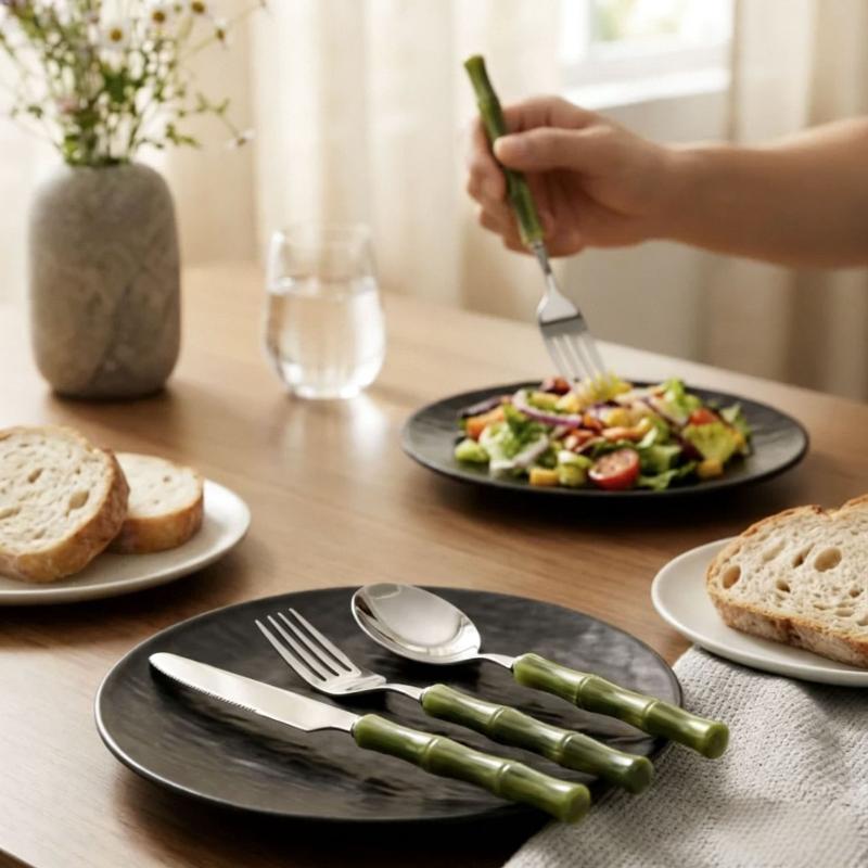 Bamboo Handle Acrylic 304 Stai - đánh giá và giá Bamboo Cutlery